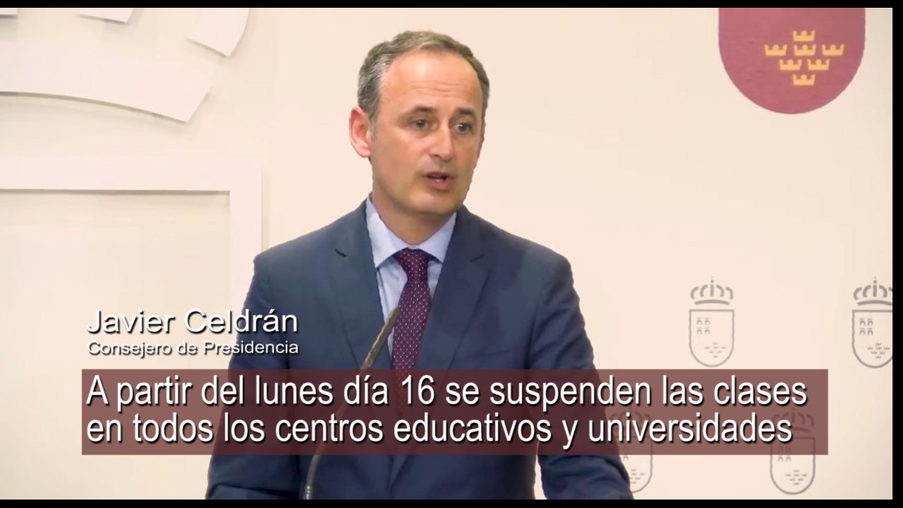 Se suspenden las clases en todos los centros educativos y universidades a partir del lunes da 16